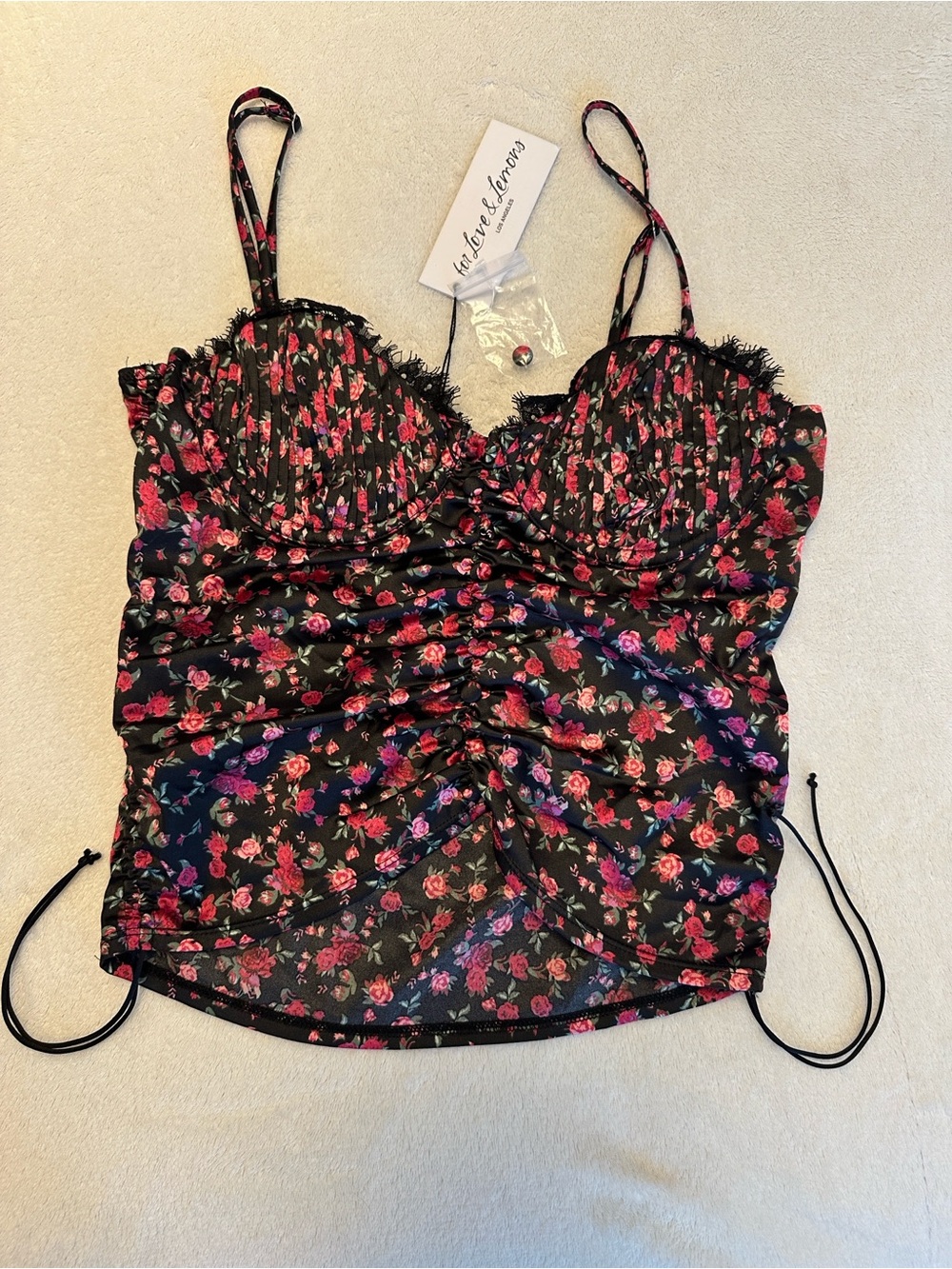For Love And Lemons Melrose Bustier Black Floral Small New With Tags